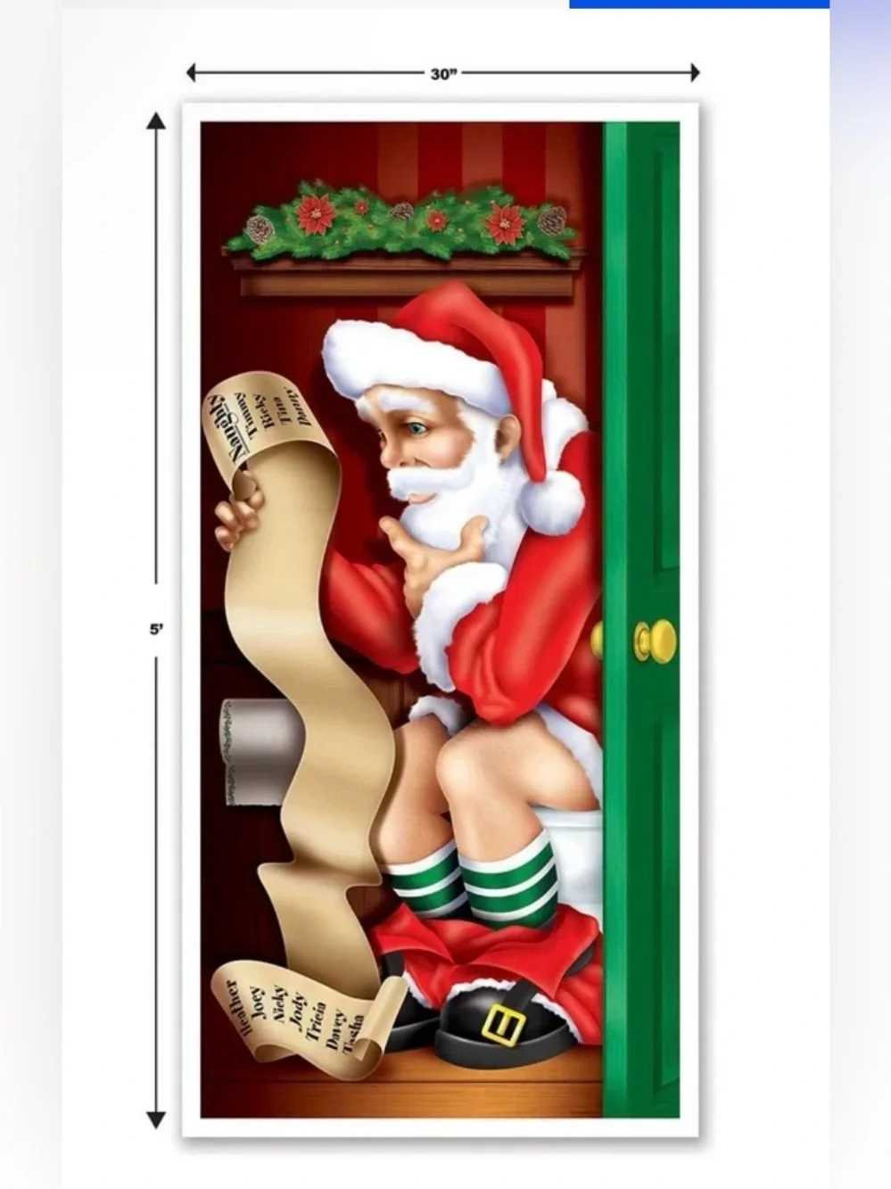 Holiday Santa Restroom Door Cover 30”x5’